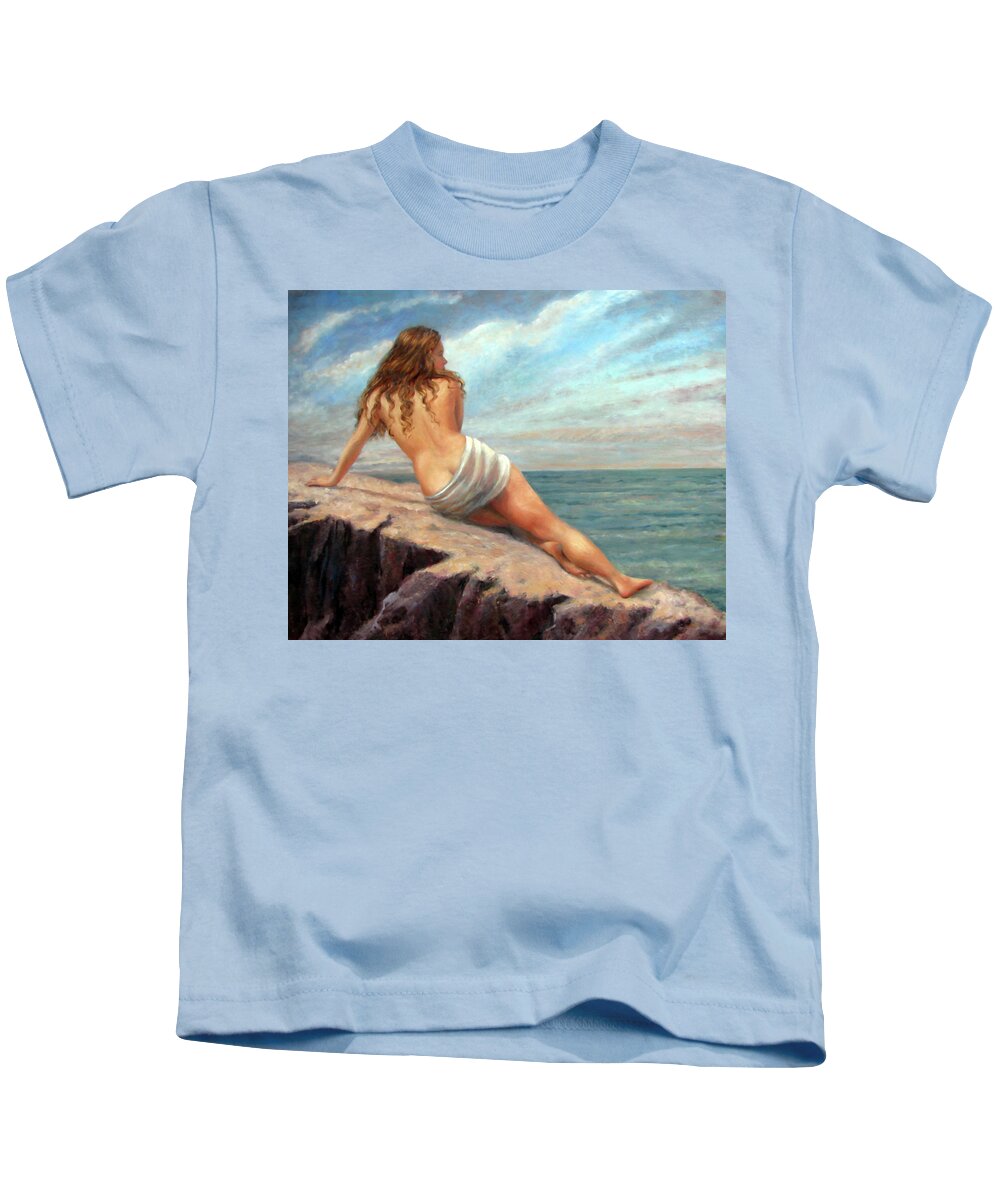 Nude Woman Kids T-Shirt featuring the painting Sunrise, Sunset by Marie Witte