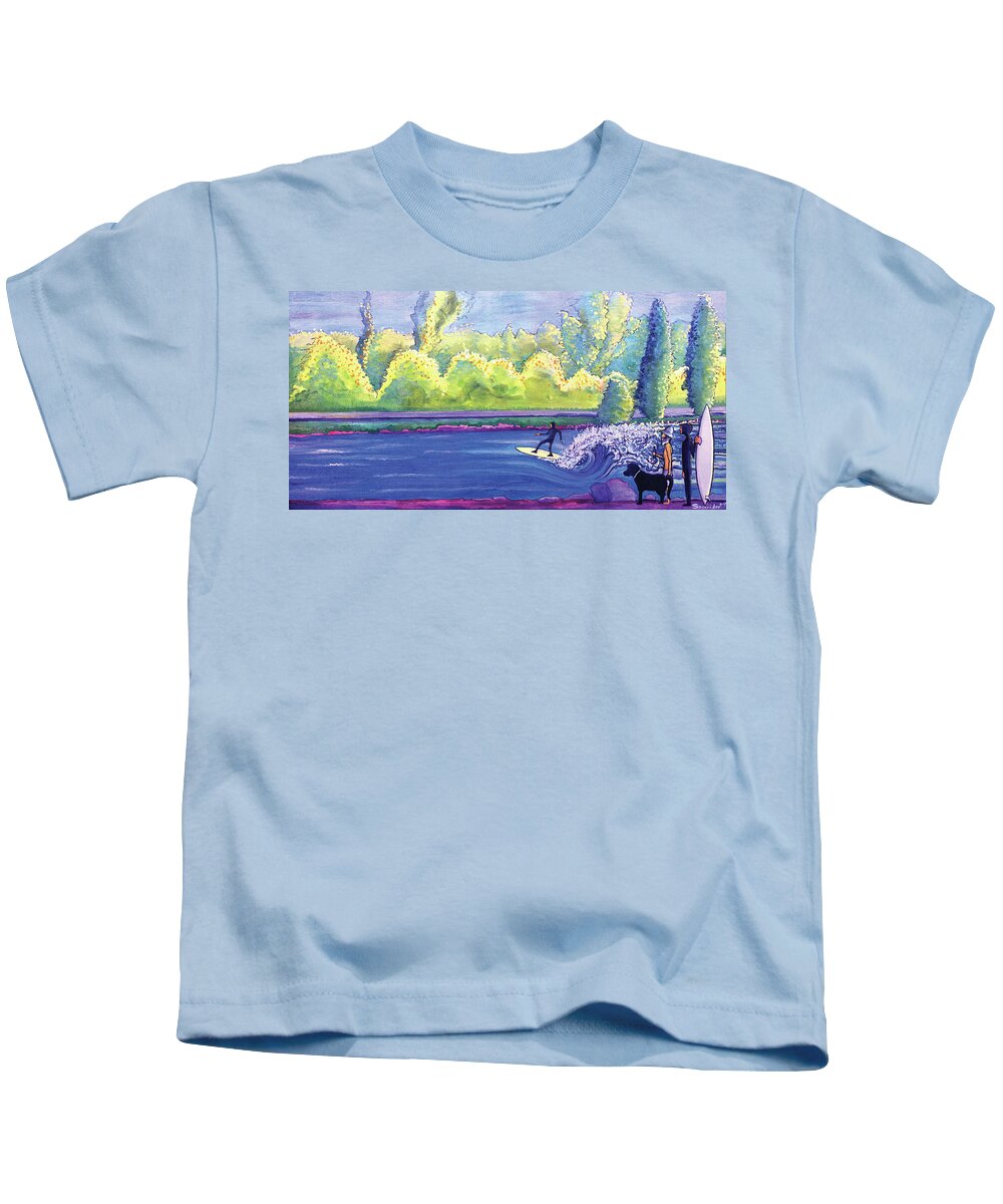 River Kids T-Shirt featuring the painting Surf Colorado by David Sockrider