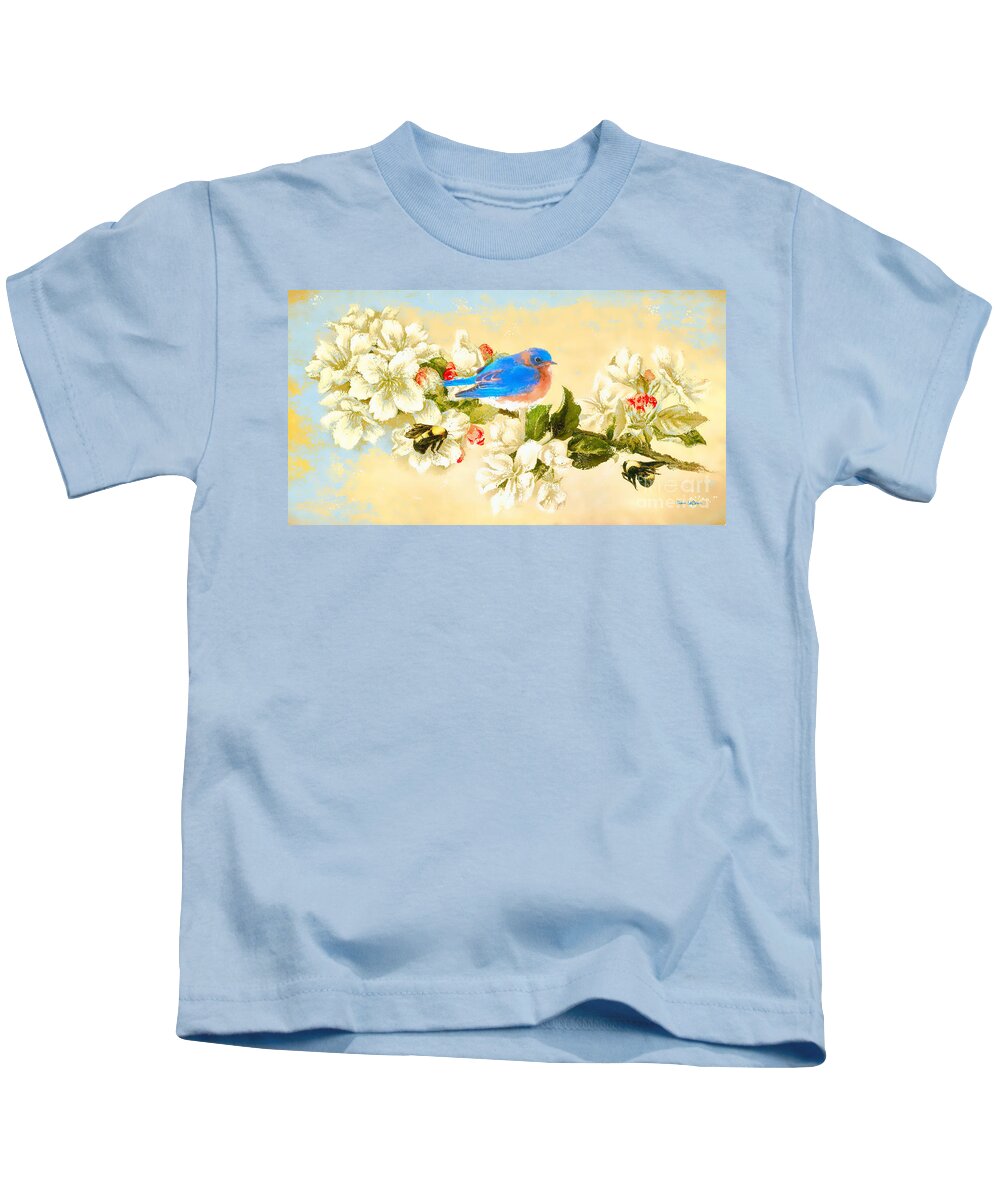 Bluebird Kids T-Shirt featuring the painting The Beautiful Bluebird by Tina LeCour