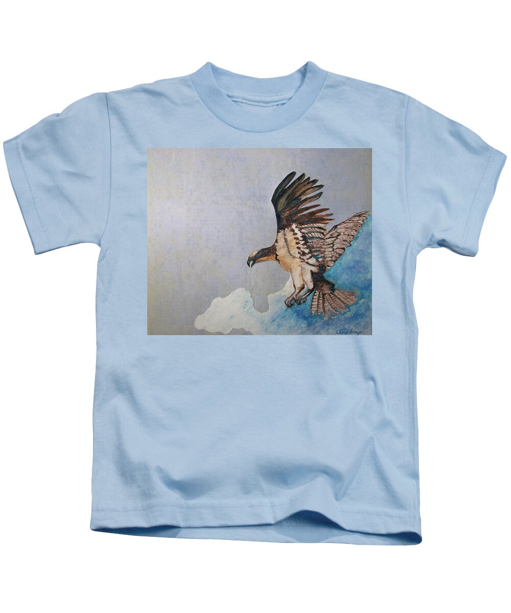 Birds Kids T-Shirt featuring the painting The Cloud Surfer by Patricia Arroyo