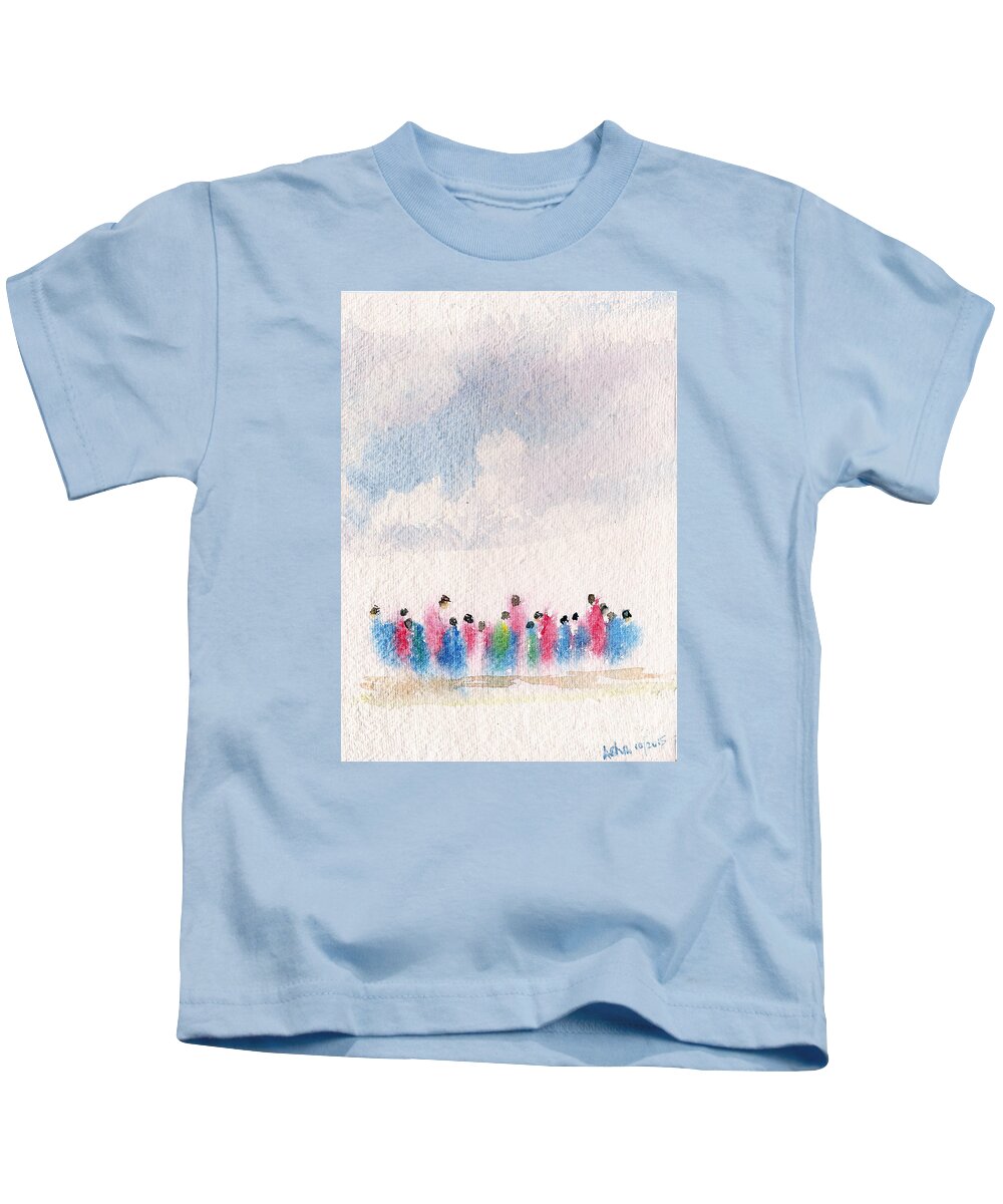 Watercolors Kids T-Shirt featuring the painting The drifting people by Asha Sudhaker Shenoy