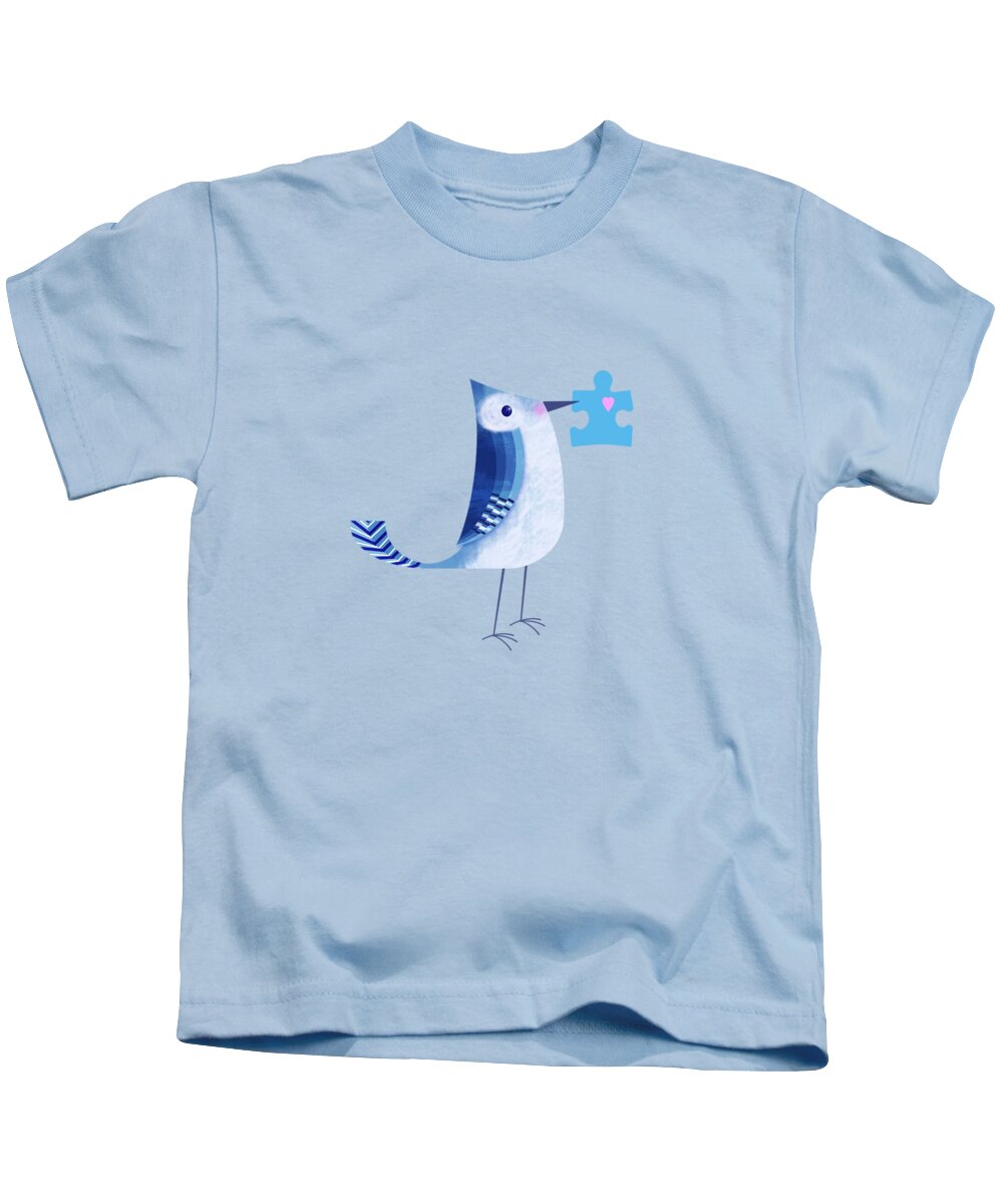 Bird Kids T-Shirt featuring the digital art The Letter Blue J by Valerie Drake Lesiak