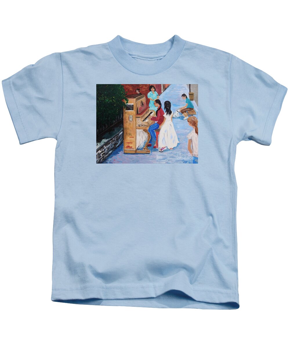 Piano Players Kids T-Shirt featuring the painting The Piano Player by Reb Frost