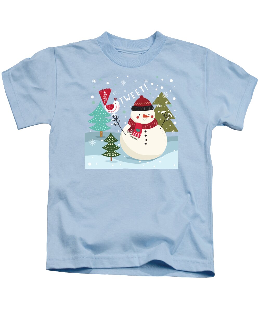 Painting Kids T-Shirt featuring the painting The Sweet Song Of Winter by Little Bunny Sunshine