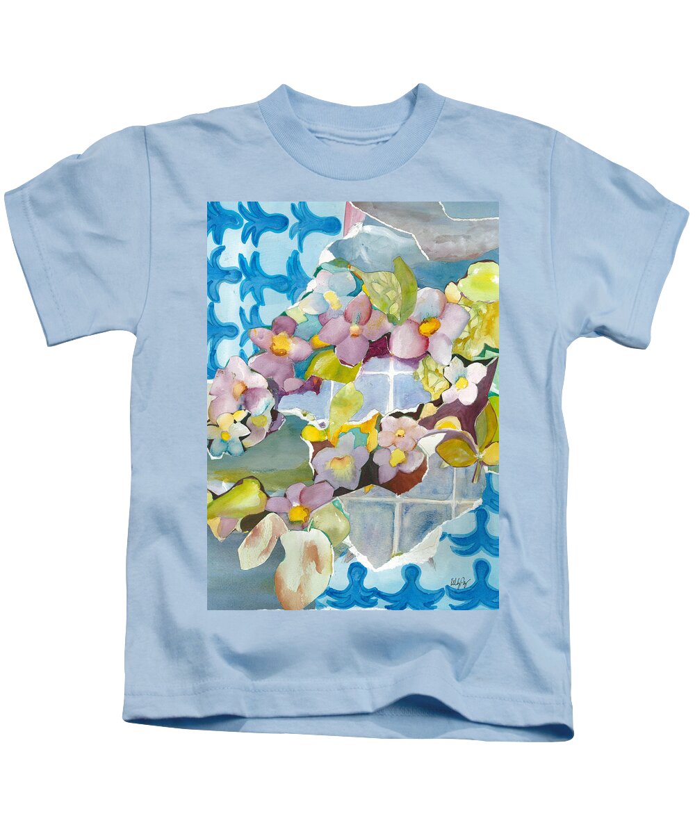 Floral Kids T-Shirt featuring the painting Thunbergia Collage by Kelly Perez