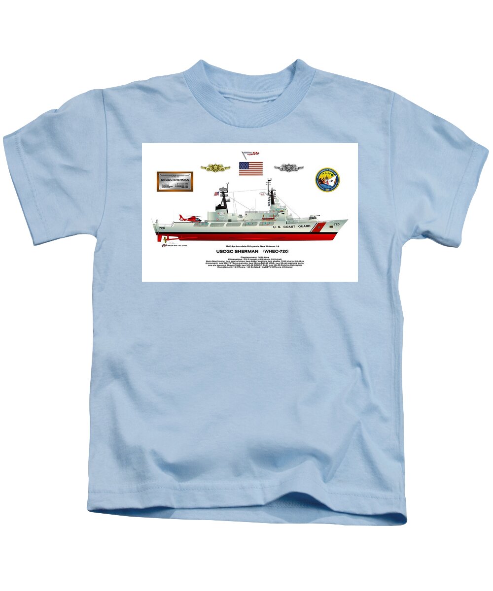 High Endurance Class Coast Guard Cutter Kids T-Shirt featuring the digital art USCGC Sherman WHEC-720 circa 2017 by George Bieda