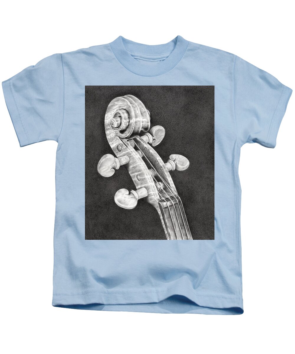 Violin Kids T-Shirt featuring the drawing Violin Scroll by Casey 'Remrov' Vormer
