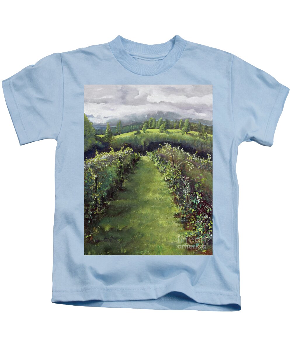 Ott Farms And Vineyards Kids T-Shirt featuring the painting The Day the World Stood Still - Otts Farms and by Jan Dappen