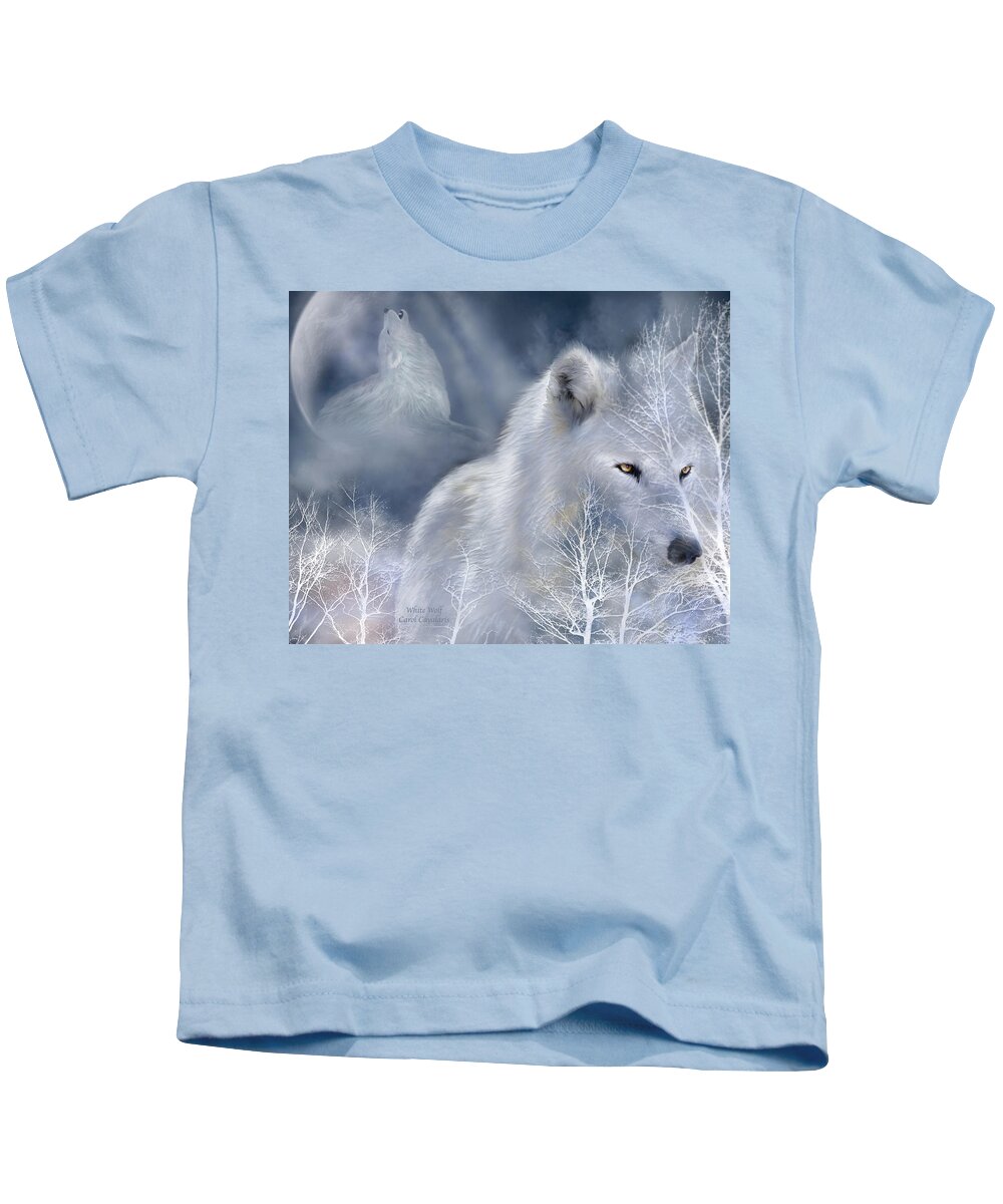 Wolf Art Kids T-Shirt featuring the mixed media White Wolf by Carol Cavalaris