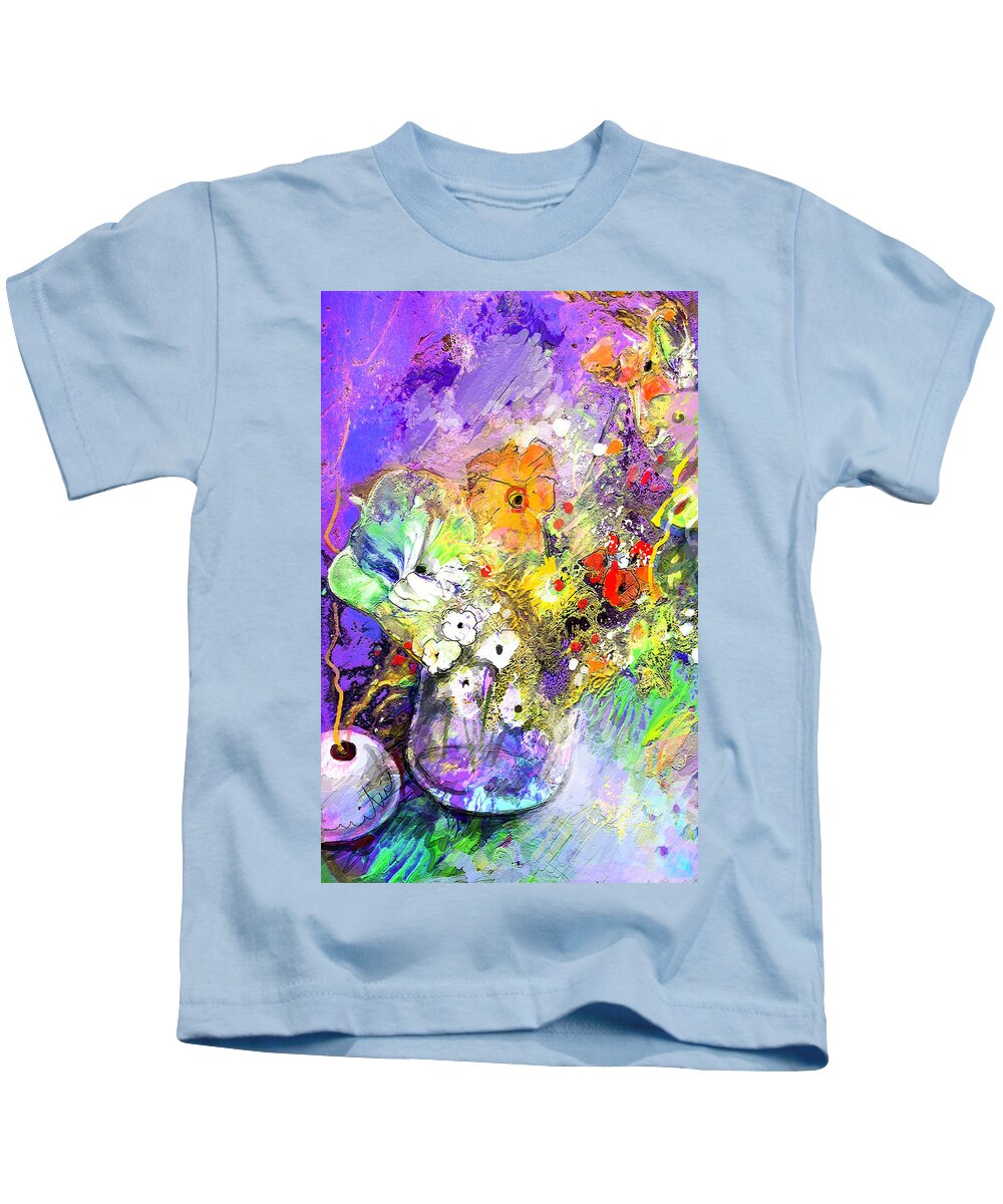 Still Life Kids T-Shirt featuring the painting Wild Flowers Bouquet 02 by Miki De Goodaboom