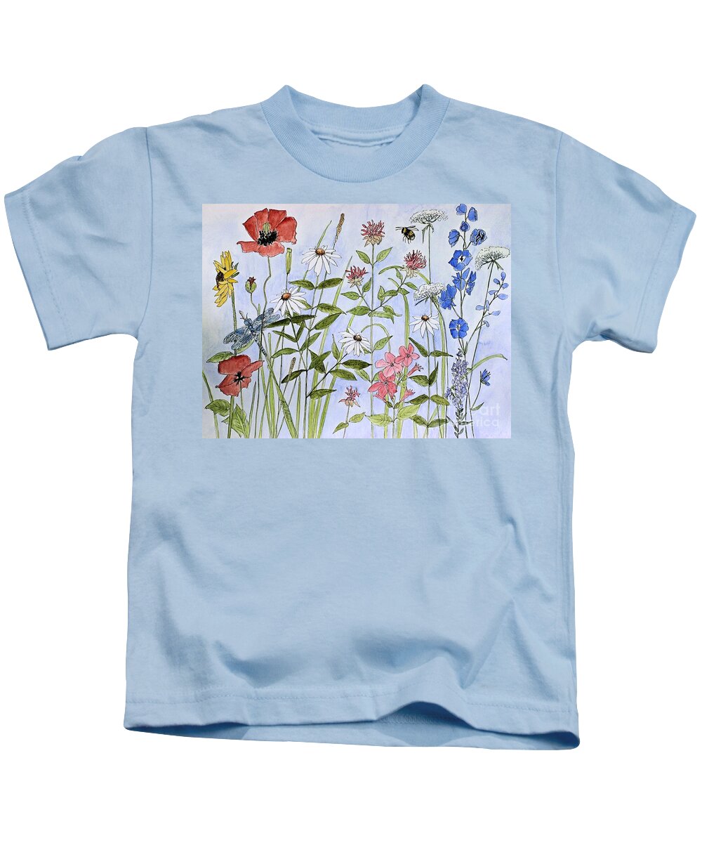 Wildflower Kids T-Shirt featuring the painting Wildflower and Blue Sky by Laurie Rohner