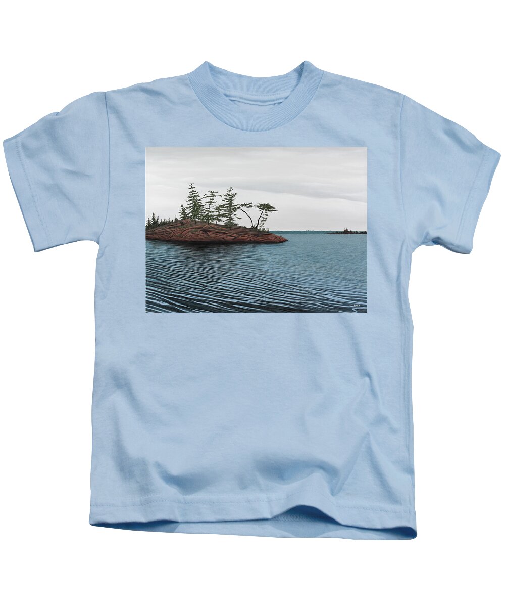 Island Kids T-Shirt featuring the painting Windswept Island Georgian Bay by Kenneth M Kirsch