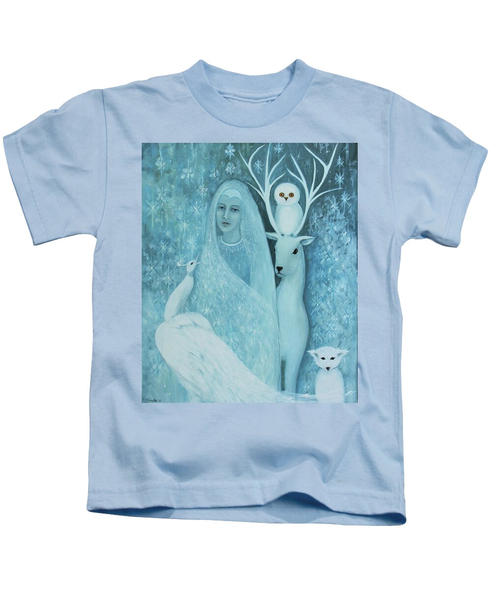 Woman Kids T-Shirt featuring the painting Winter Lady by Tone Aanderaa