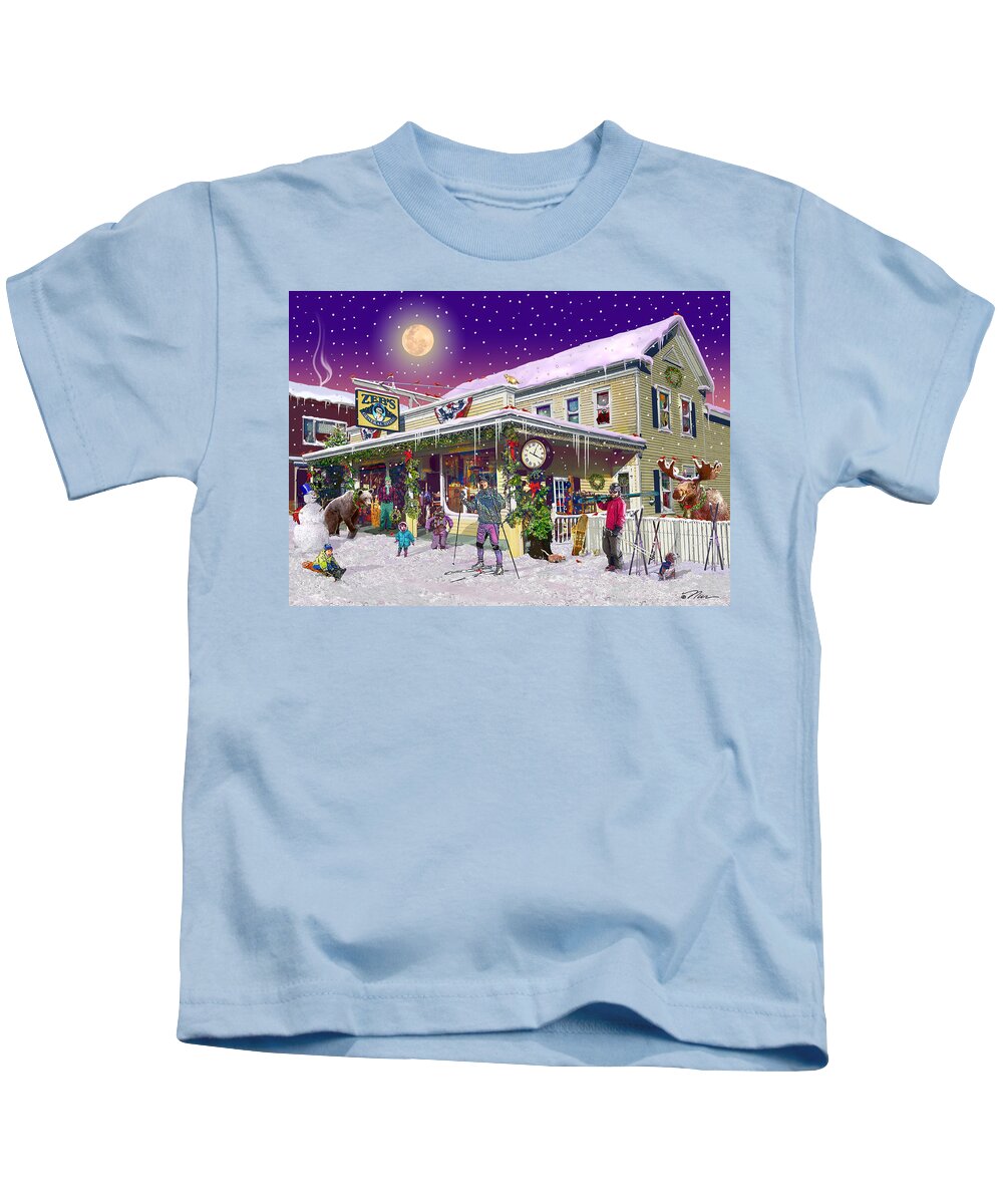 Zebs General Store Kids T-Shirt featuring the digital art Zebs General Store in North Conway New Hampshire by Nancy Griswold