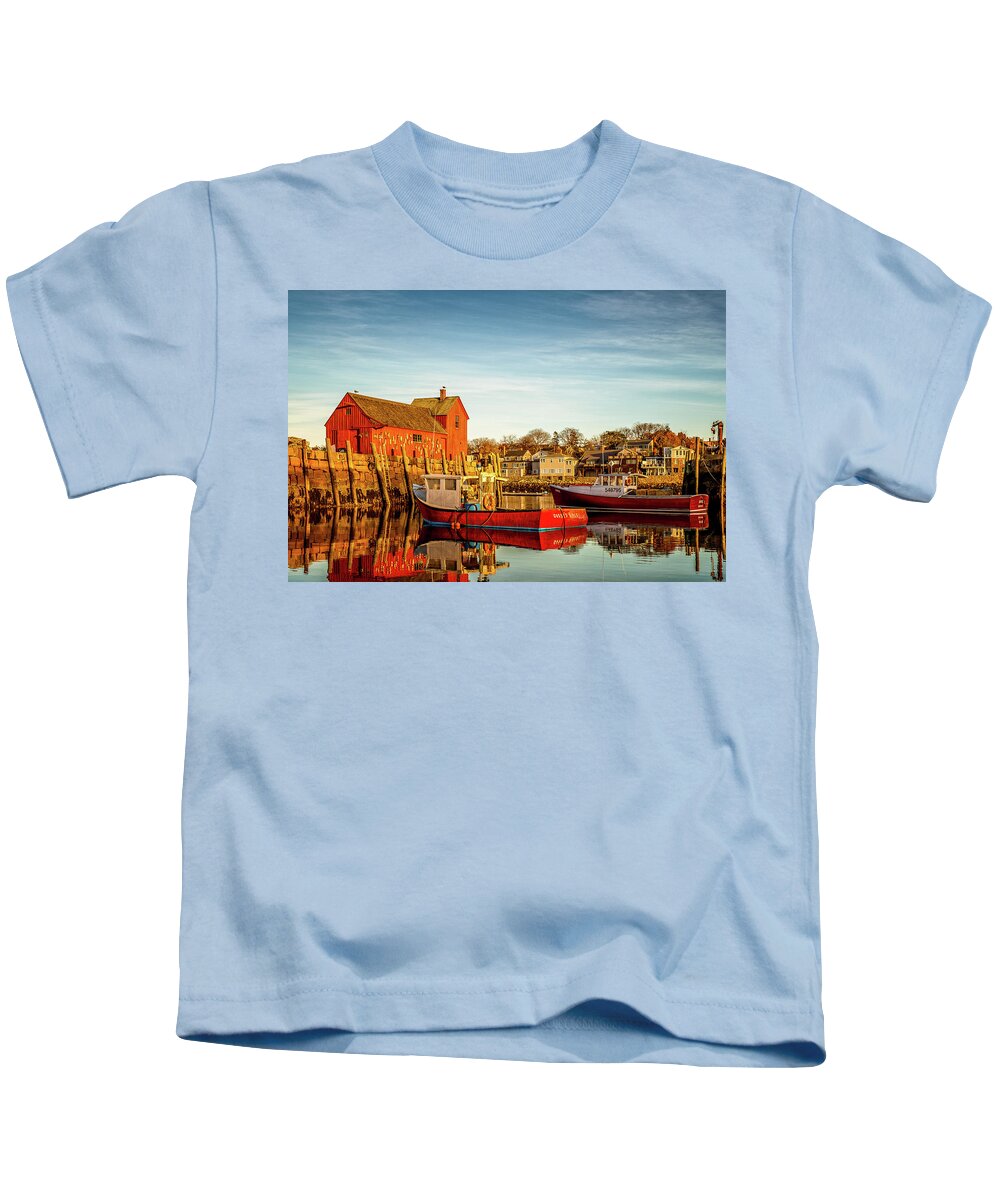Massachusetts Kids T-Shirt featuring the photograph Low Tide And Lobster Boats At Motif #1 by Jeff Sinon