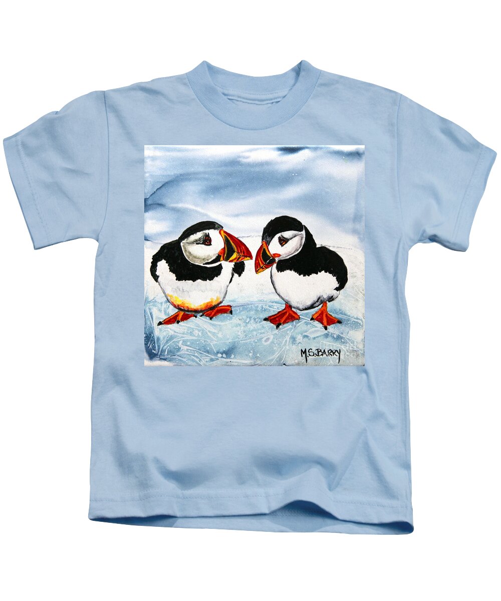 Puffin Kids T-Shirt featuring the painting Mr And Mrs #1 by Maria Barry