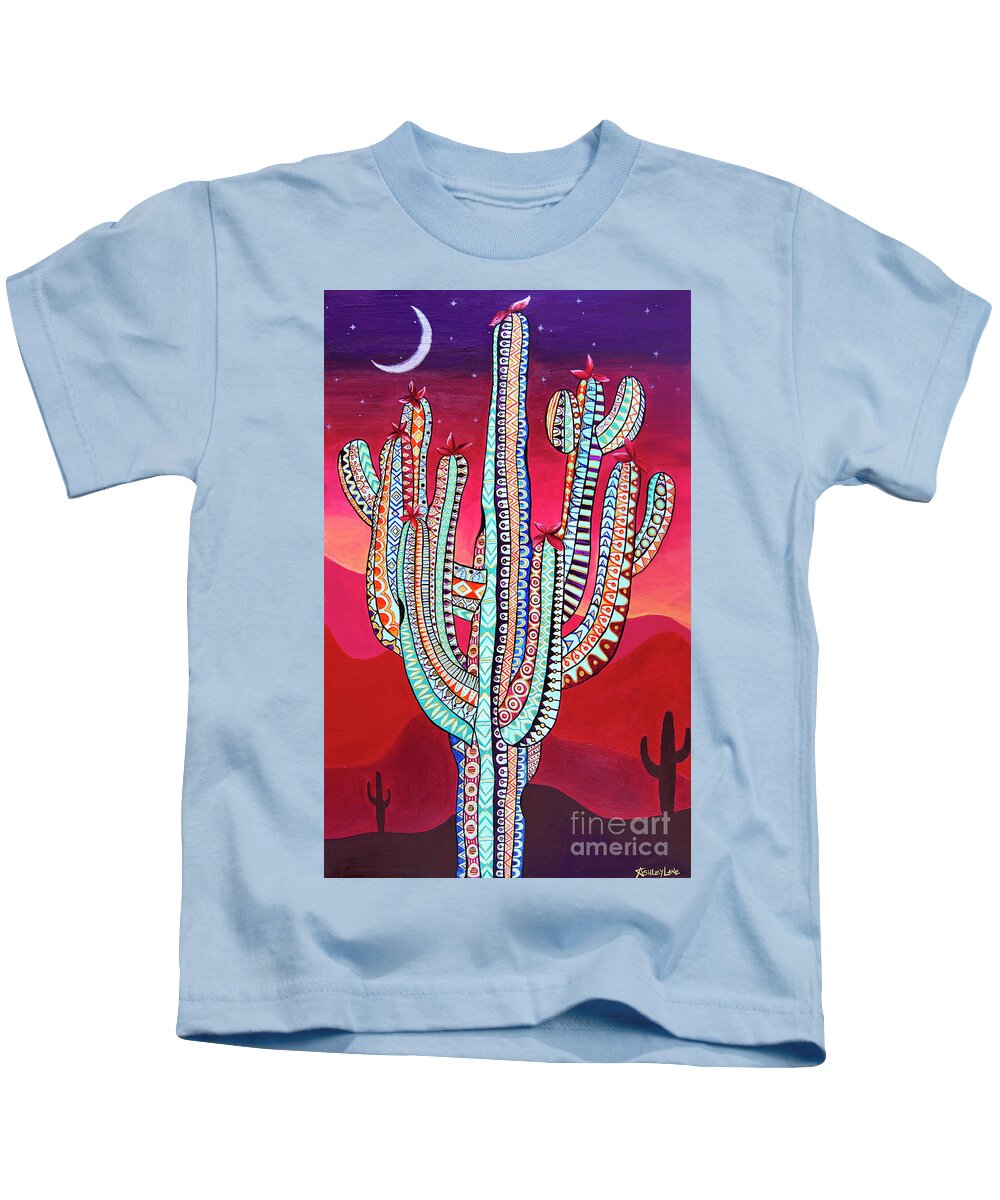 Art By Ashley Lane Kids T-Shirt featuring the painting Saguaro Sunset by Ashley Lane