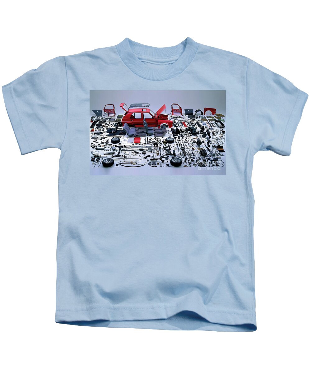 Vintage Kids T-Shirt featuring the photograph 1980s Volkswagen Rabbit Disassembled, Part Of A Series by Retrographs