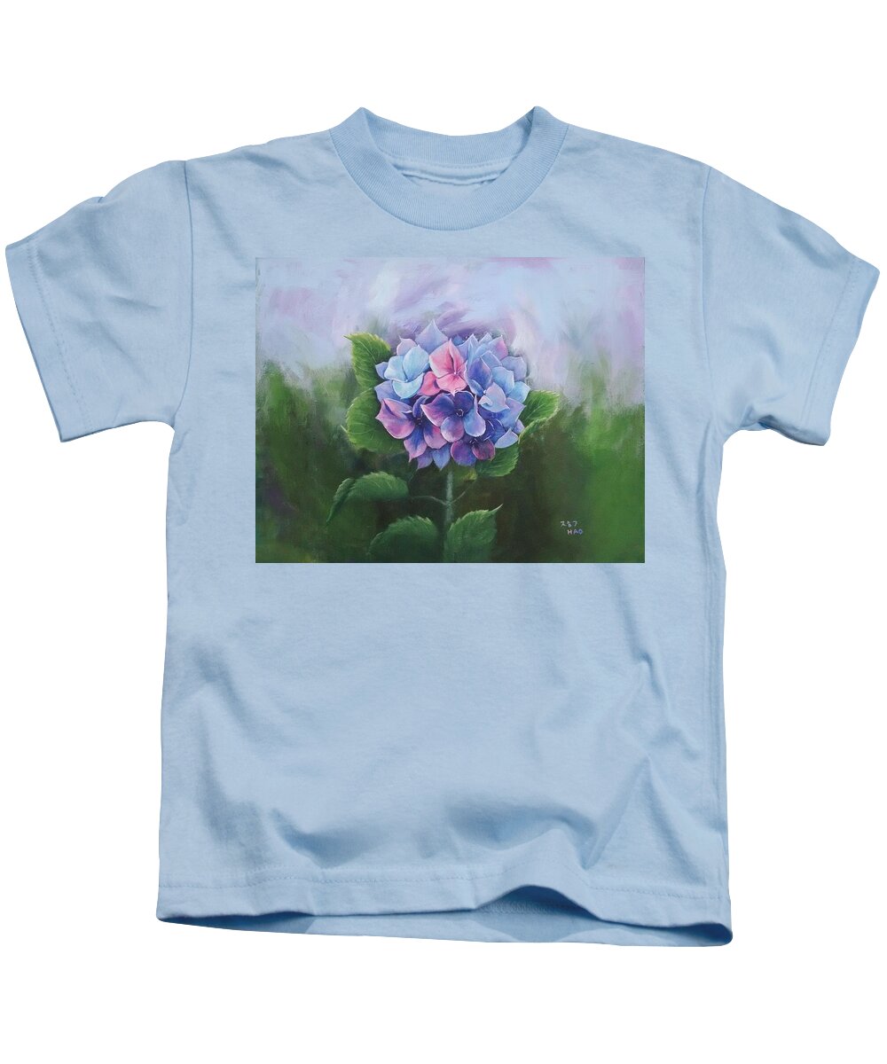 Hydrangea Kids T-Shirt featuring the painting Hydrangea 3 by Helian Cornwell