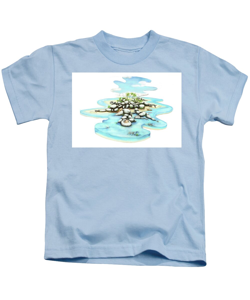 Nude Kids T-Shirt featuring the mixed media A Human Beach by Leo Malboeuf