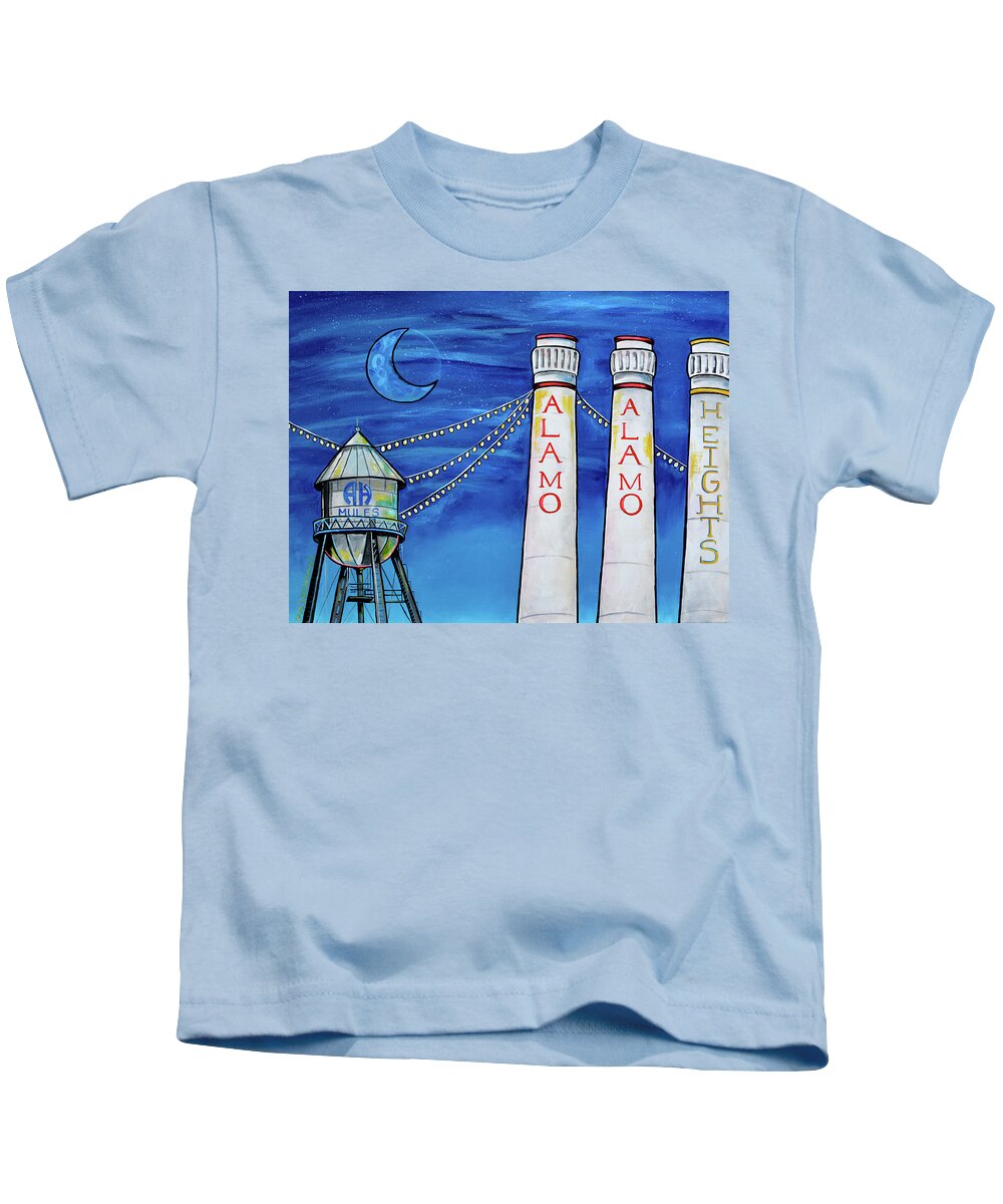 Alamo Heights Kids T-Shirt featuring the painting Alamo Heights Light The Night by Patti Schermerhorn