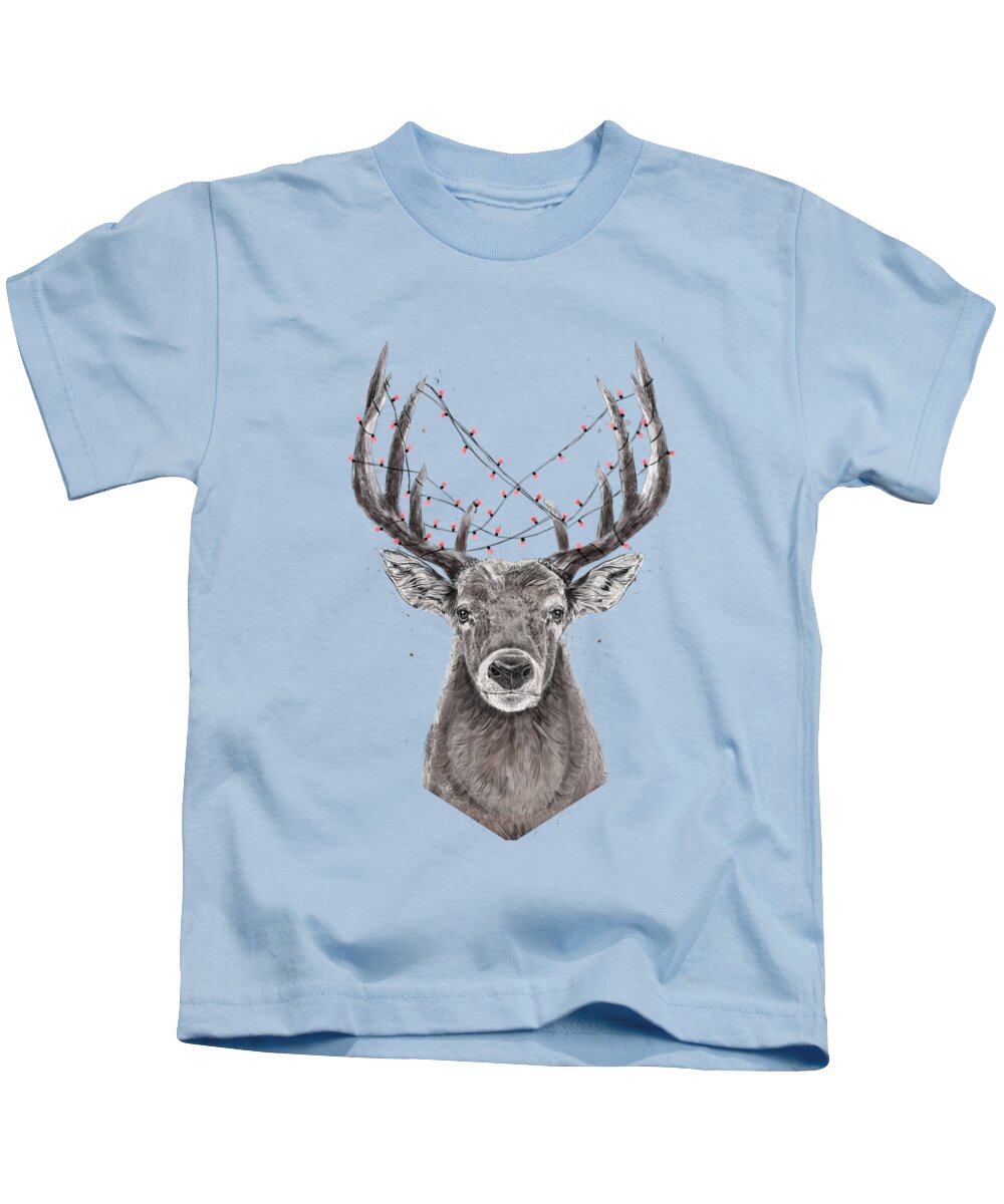 Deer Kids T-Shirt featuring the drawing Xmas deer II by Balazs Solti