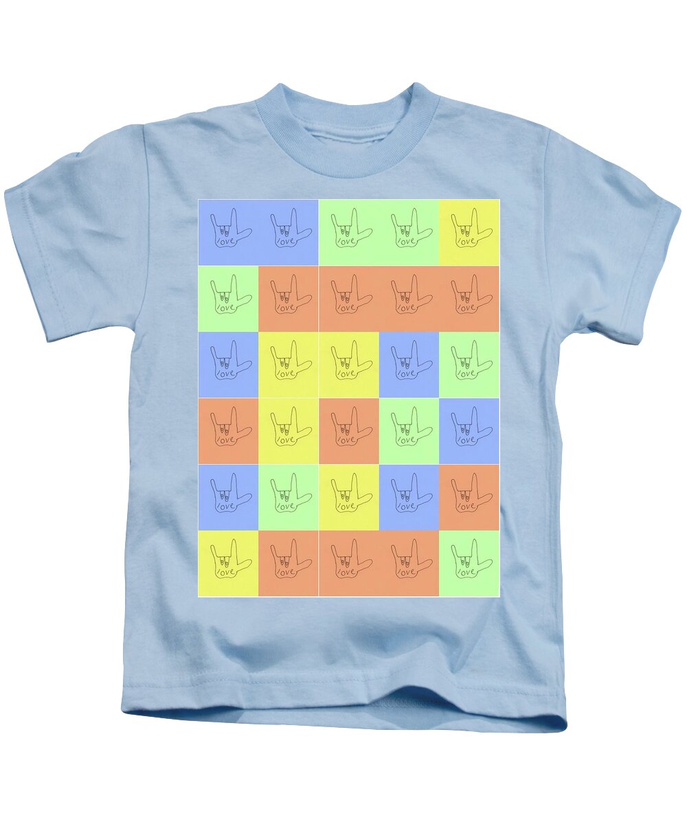  Kids T-Shirt featuring the digital art Asl Love Sign Color Block by Ashley Rice