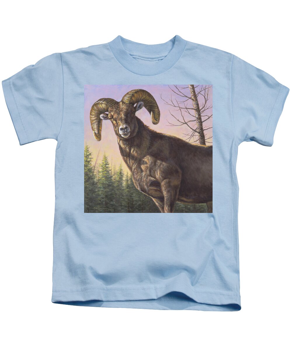 Bighorn Sheep Kids T-Shirt featuring the painting Bighorn by Kim Lockman