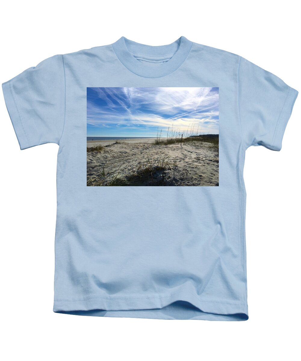 Sand Dunes Kids T-Shirt featuring the photograph Burke's Beach Sand Dunes by Dennis Schmidt