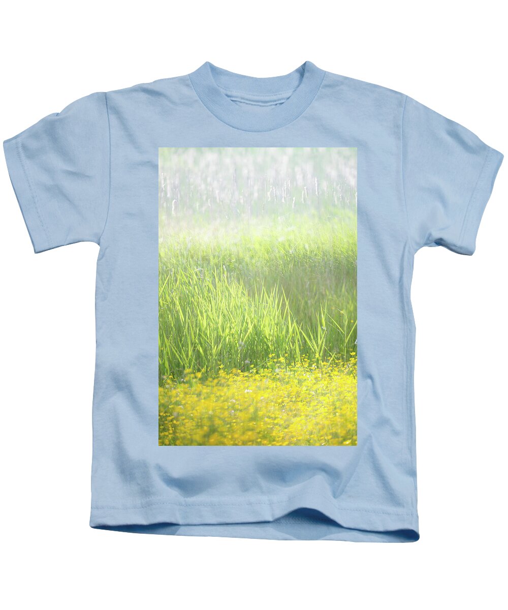 Buttercups Kids T-Shirt featuring the photograph Buttercups and Bulrushes by Anita Nicholson