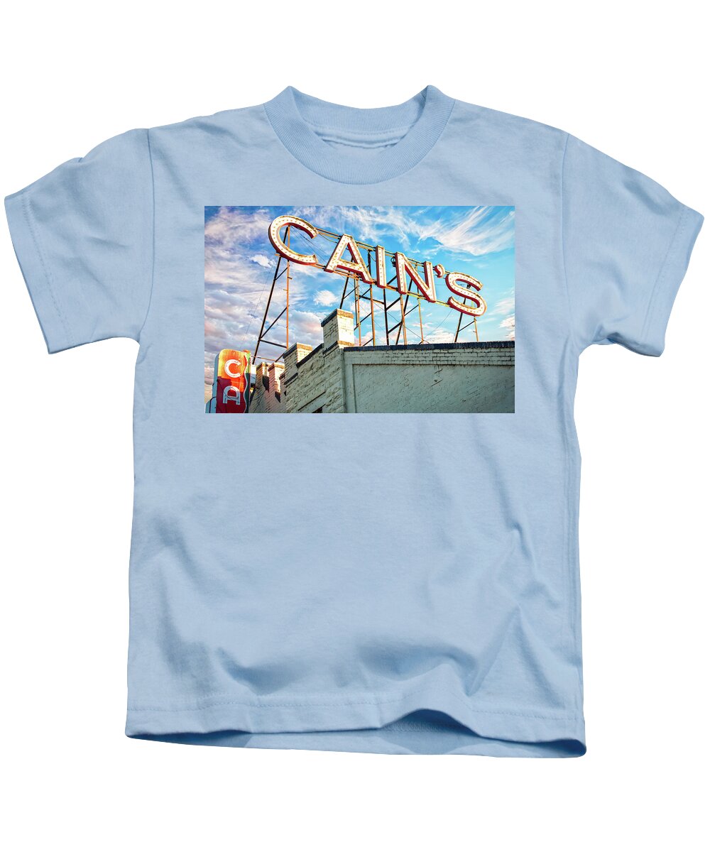 America Kids T-Shirt featuring the photograph Cains Ballroom Music Hall - Downtown Tulsa Cityscape by Gregory Ballos