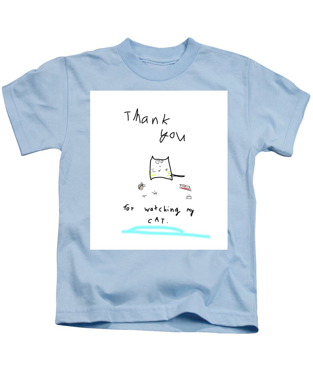 Thanks Kids T-Shirt featuring the drawing Cat Thank You by Ashley Rice