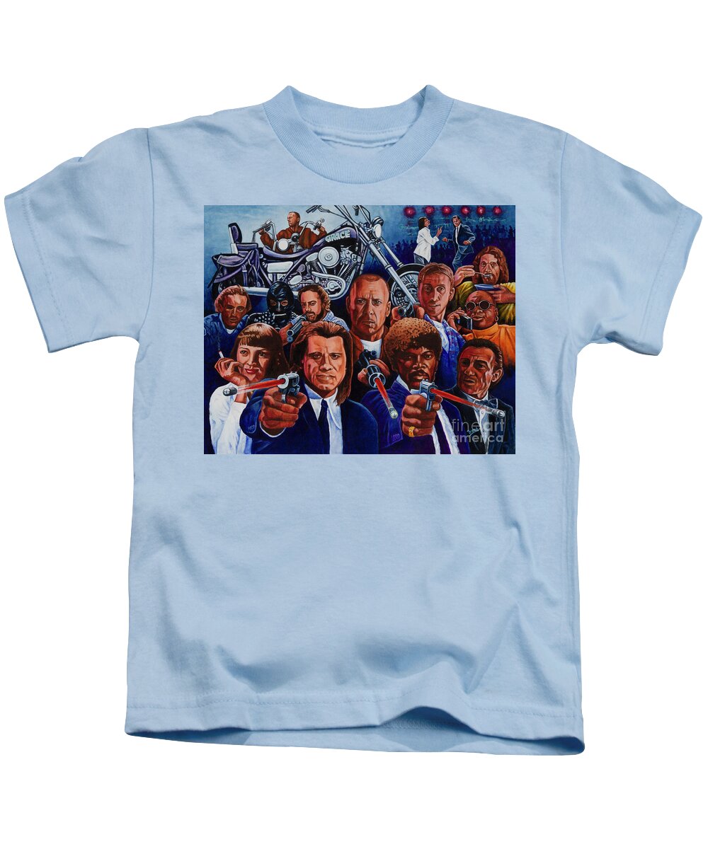 Pulp Fiction Kids T-Shirt featuring the painting Characters of Pulp Fiction by Michael Frank