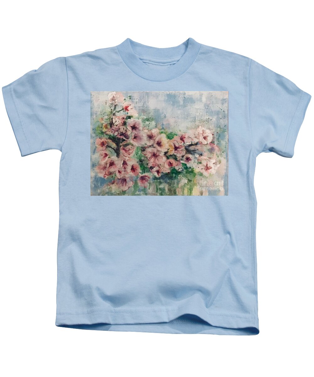 Pink Kids T-Shirt featuring the painting Cherry Blossoms by Diane Fujimoto