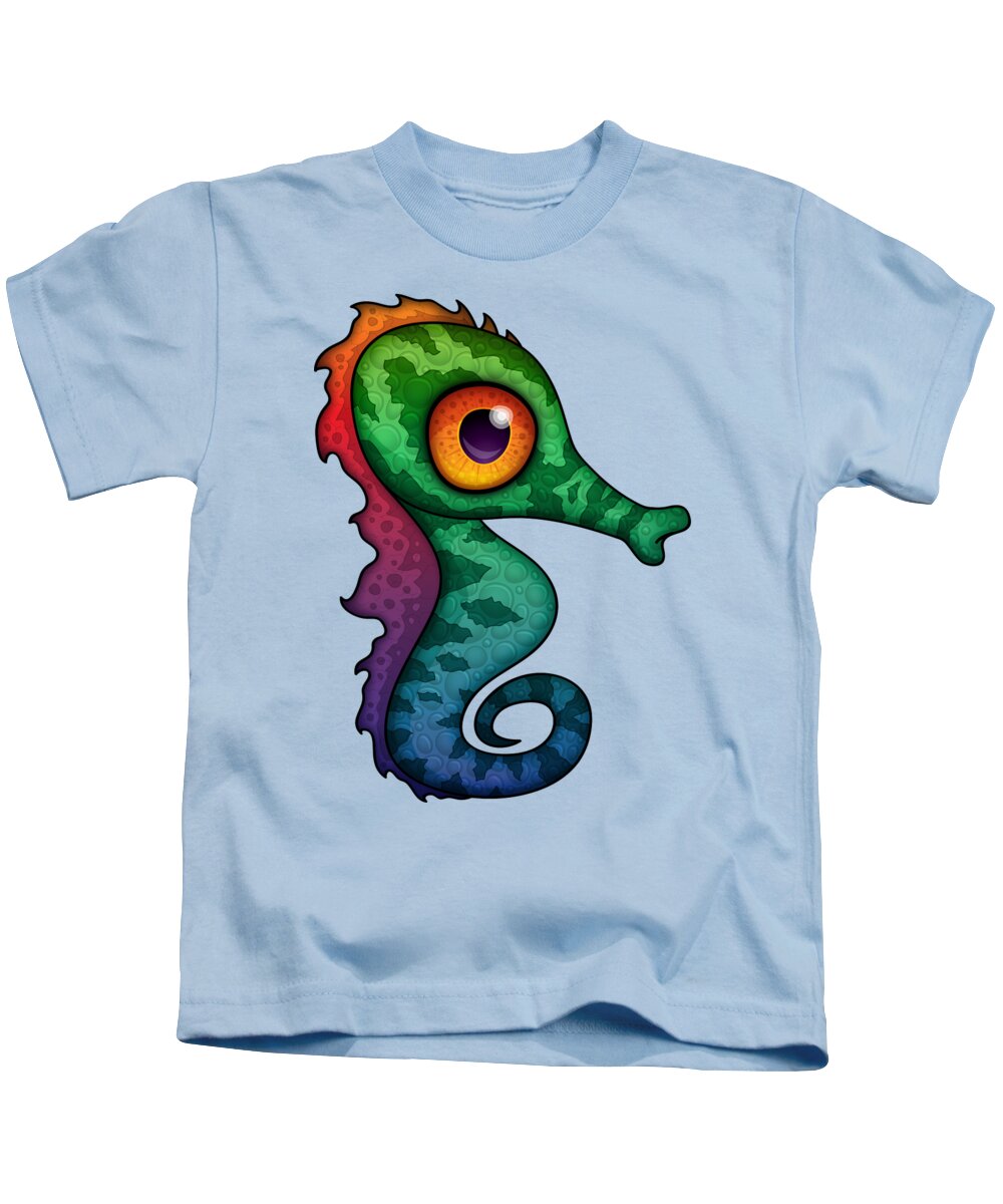 Sea Kids T-Shirt featuring the digital art Colorful Seahorse Cartoon by John Schwegel