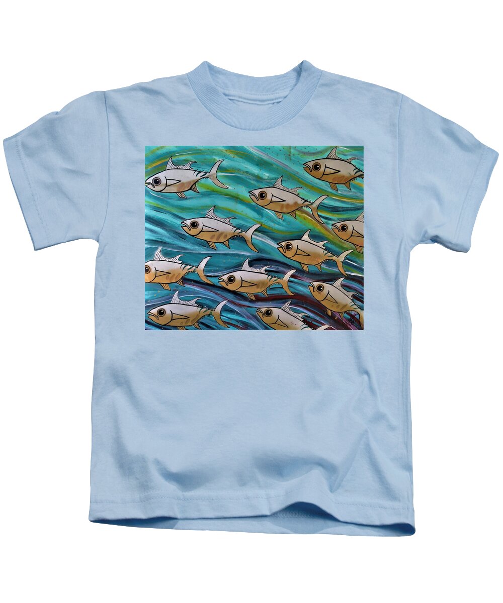 Beach Culture Kids T-Shirt featuring the painting Coloured Water Fish by Joan Stratton
