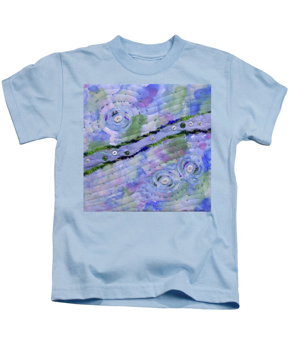 Art Quilt Kids T-Shirt featuring the tapestry - textile Cosmic Stream by Pam Geisel