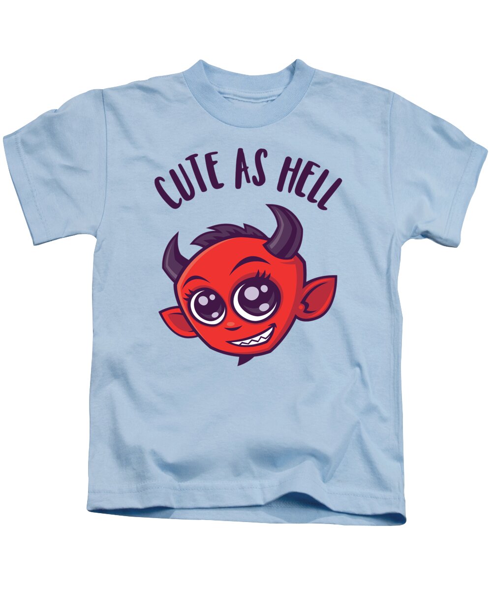 Devil Kids T-Shirt featuring the digital art Cute as Hell Devil with Dark Text by John Schwegel