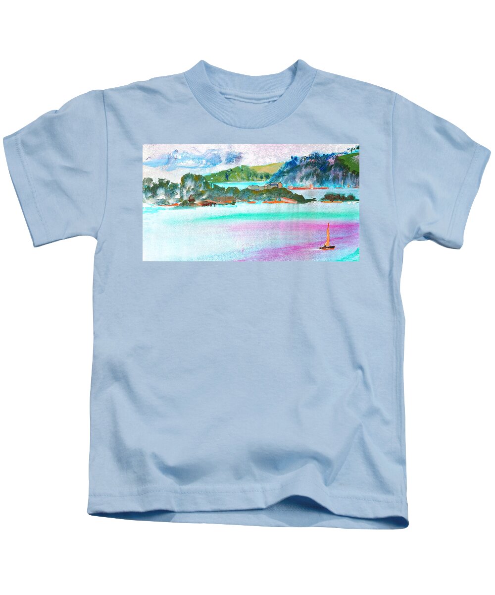Drakes Island Kids T-Shirt featuring the painting Drakes Island Plymouth Devon by Mike Jory