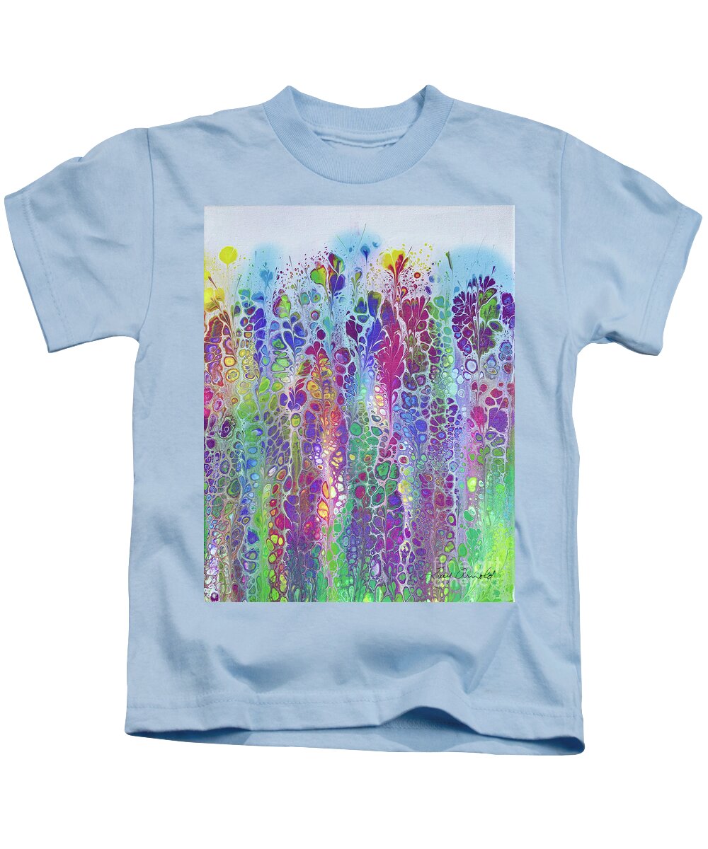 Poured Acrylics Kids T-Shirt featuring the painting Easter Garden by Lucy Arnold