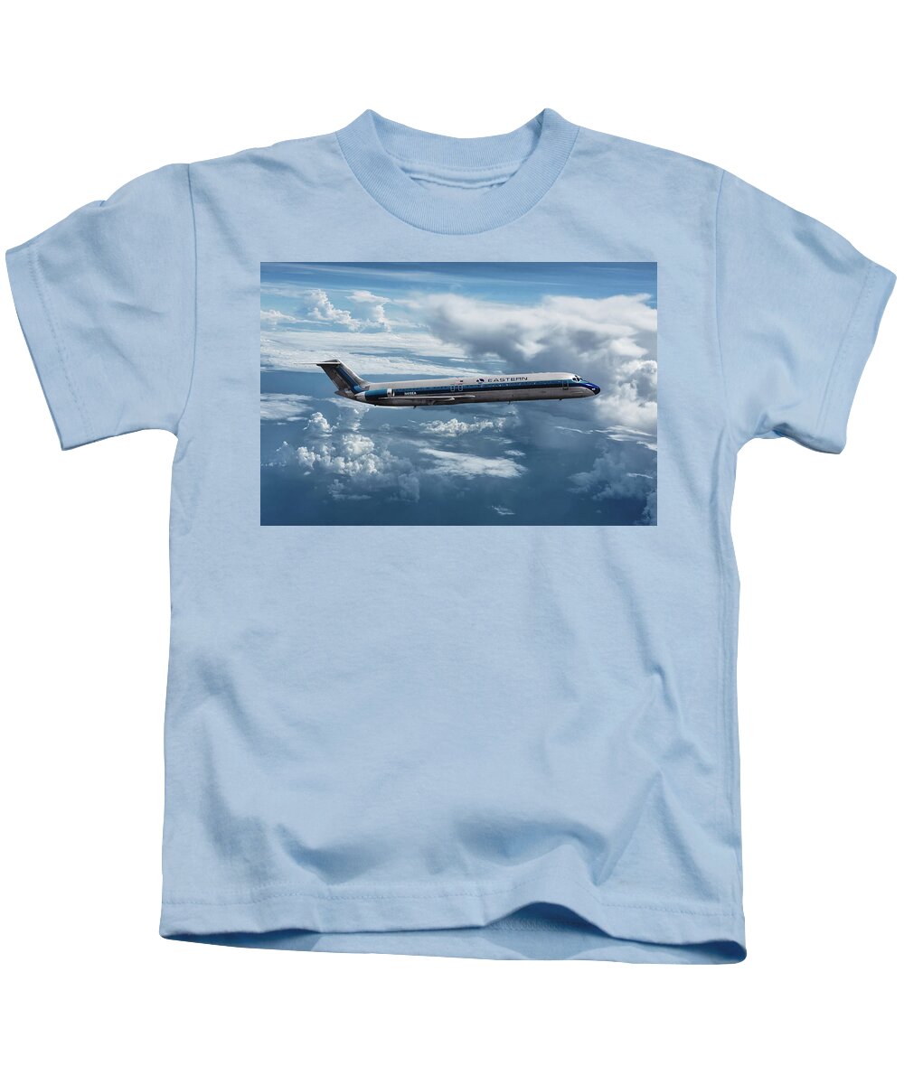 Eastern Airlines Kids T-Shirt featuring the mixed media Eastern Airlines DC-9 Among the Clouds by Erik Simonsen