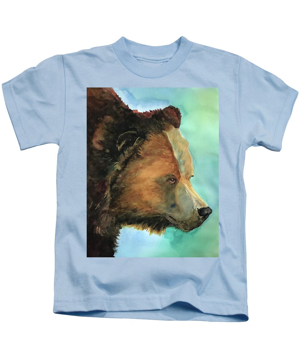 Grizzly Bear Kids T-Shirt featuring the painting Face to Face Bear by Joan Chlarson