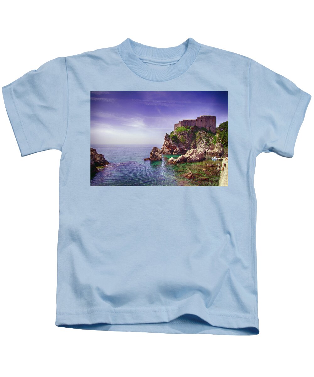Croatia Kids T-Shirt featuring the photograph Fort Lovrijenic and medieval walls by Steve Estvanik