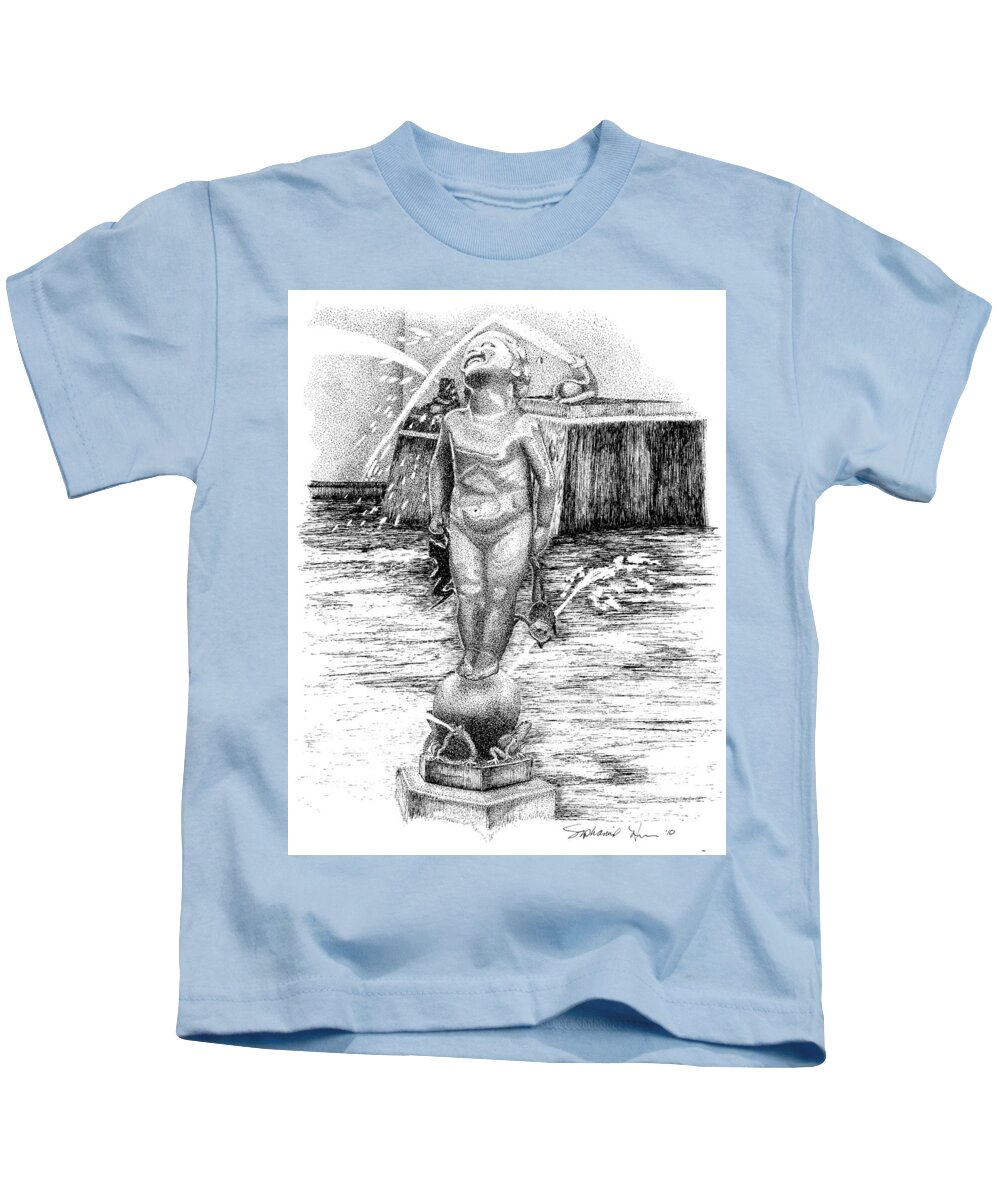 Frog Baby Statue Kids T-Shirt featuring the drawing Frog Baby Statue, Ball State University,Muncie, Indiana by Stephanie Huber