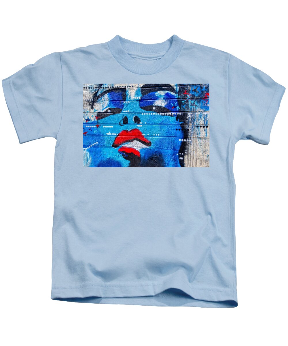 Graffiti Kids T-Shirt featuring the photograph Graffiti Art Painting of Blue Woman by Raymond Hill