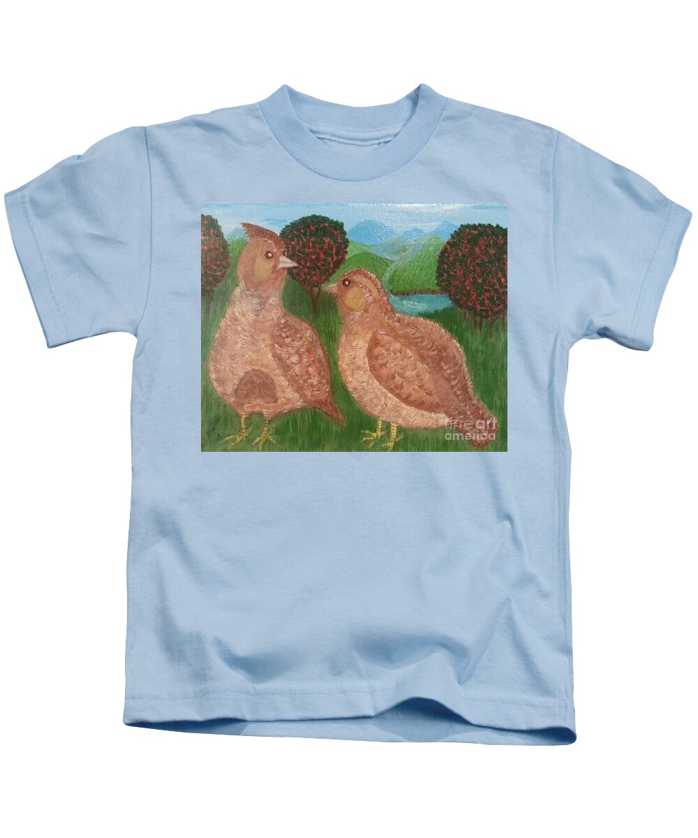 Grouse Kids T-Shirt featuring the painting Grouse on Mountain Top by Elizabeth Mauldin
