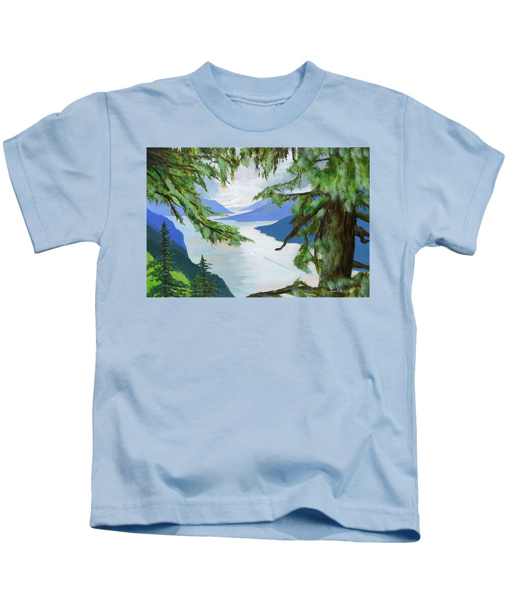 Mountain Kids T-Shirt featuring the painting Guided through the Fjords by Lynn Hansen