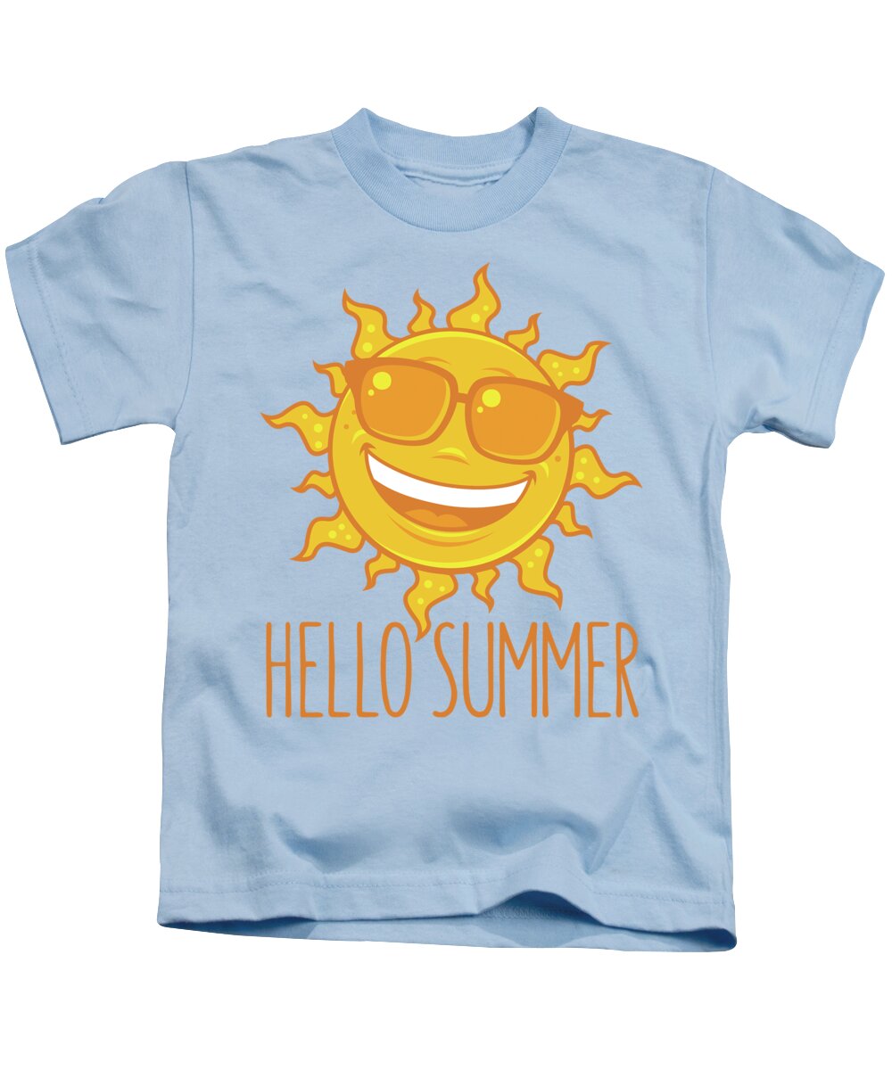 Beach Kids T-Shirt featuring the digital art Hello Summer Sun With Sunglasses by John Schwegel