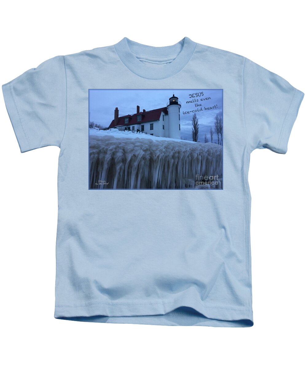  Kids T-Shirt featuring the mixed media Jesus ice by Lori Tondini