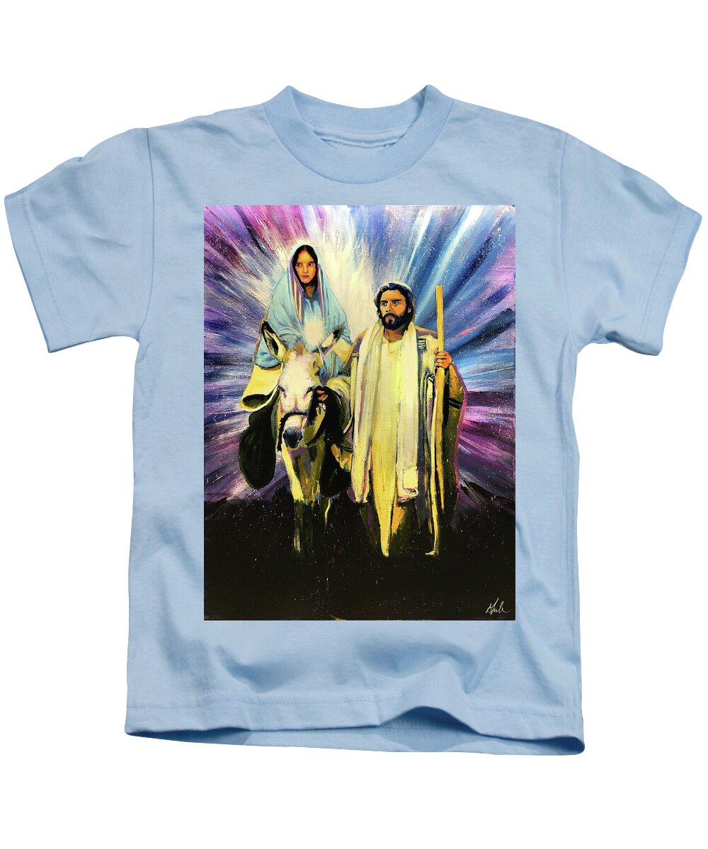 Mary Kids T-Shirt featuring the painting Journey of Hope by Steve Gamba